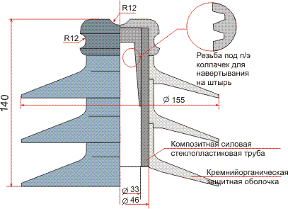 Изолятор полимерный штыревой ШП-20. Для получения чертежа делайте запрос в отдел сбыта. Конструкция патентуется.